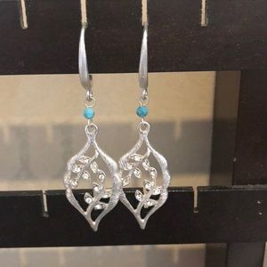 Silver Earrings with crystal floral detail